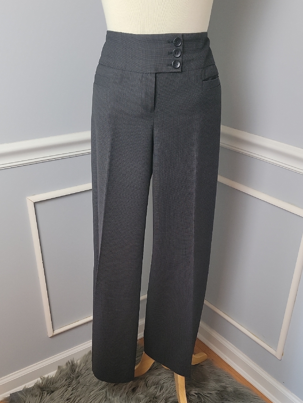 ANN TAYLOR Signature Women's Navy Blue Checkered Professional Career Dress Pants